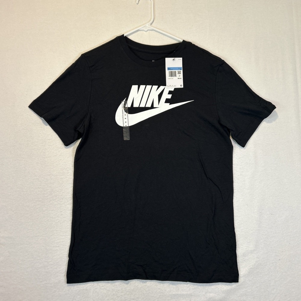 NIKE Sportswear Mens Medium CLUB Tee T-SHIRT Black Swoosh Logo AR5004-010